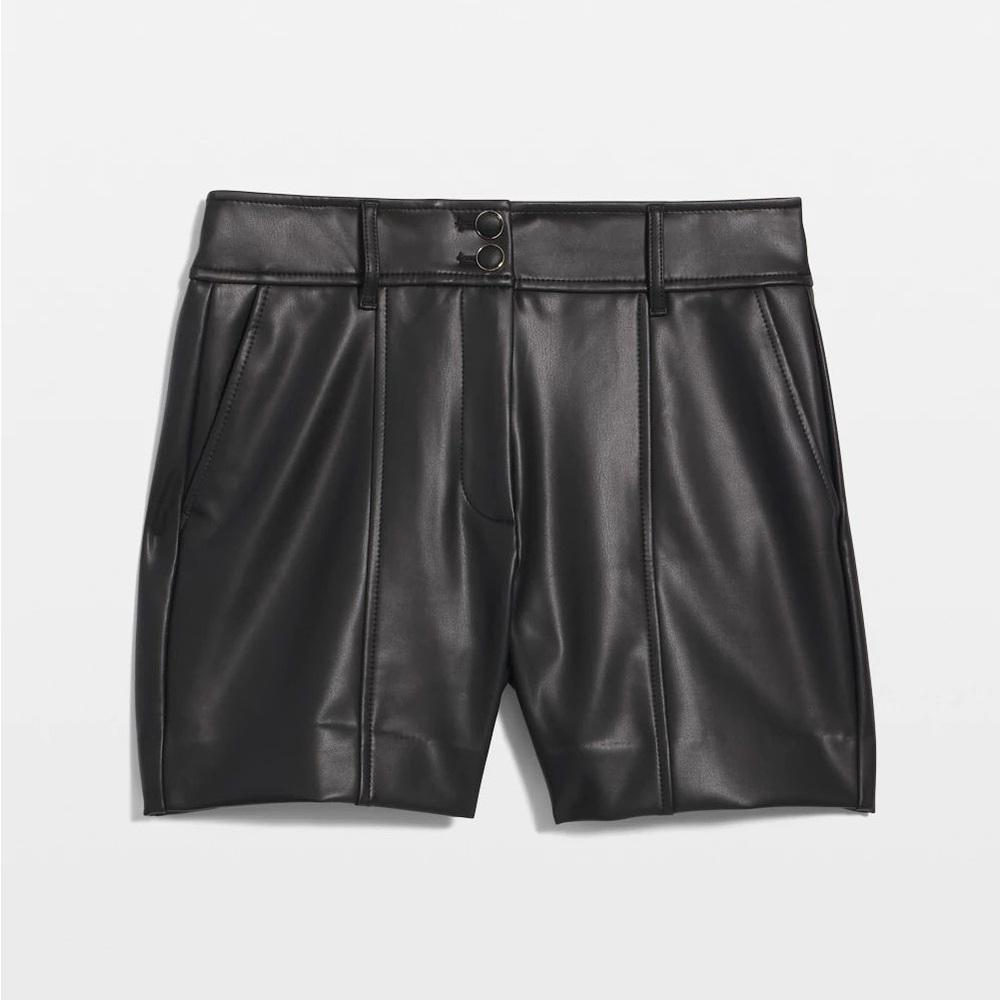 White House Black Market Black Faux Leather Tailored Flat-Front Shorts